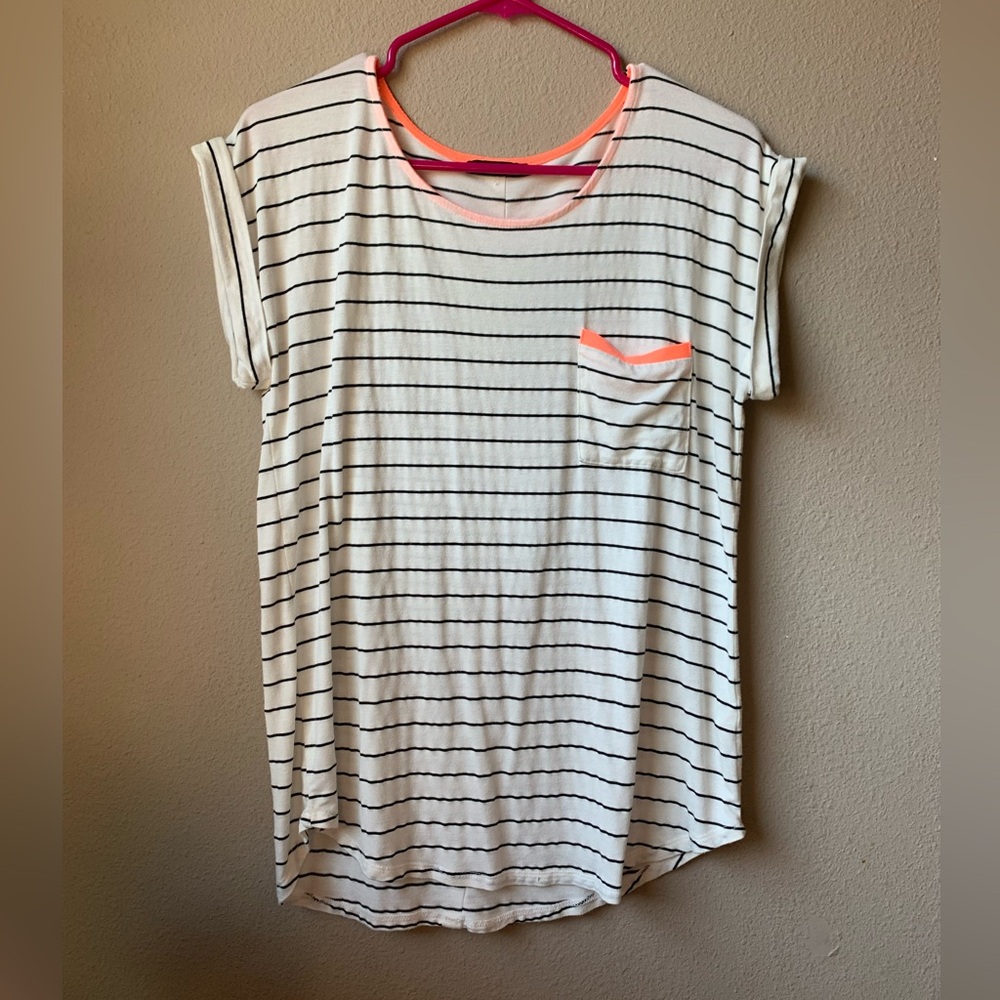 Papermoon striped one pocket cuffed sleeve blouse. Size M.